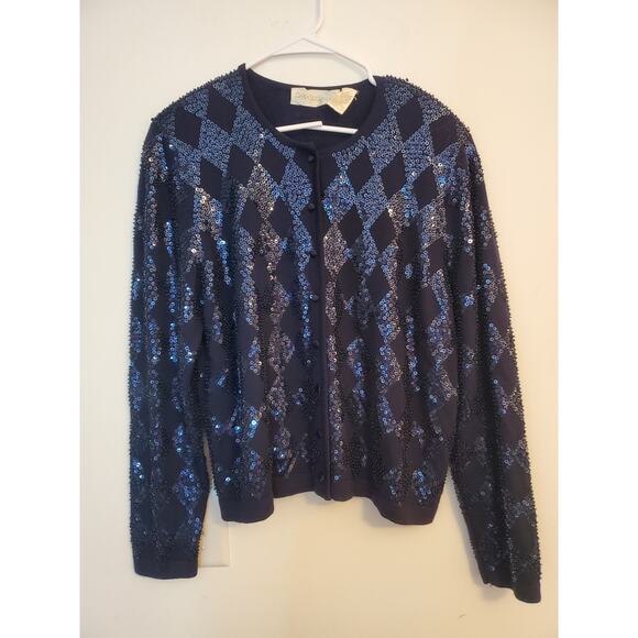 Dana Buchman Vintage Sequun Cardigan and Tank 100% Merino‎ Wool Size Medium - Picture 2 of 6